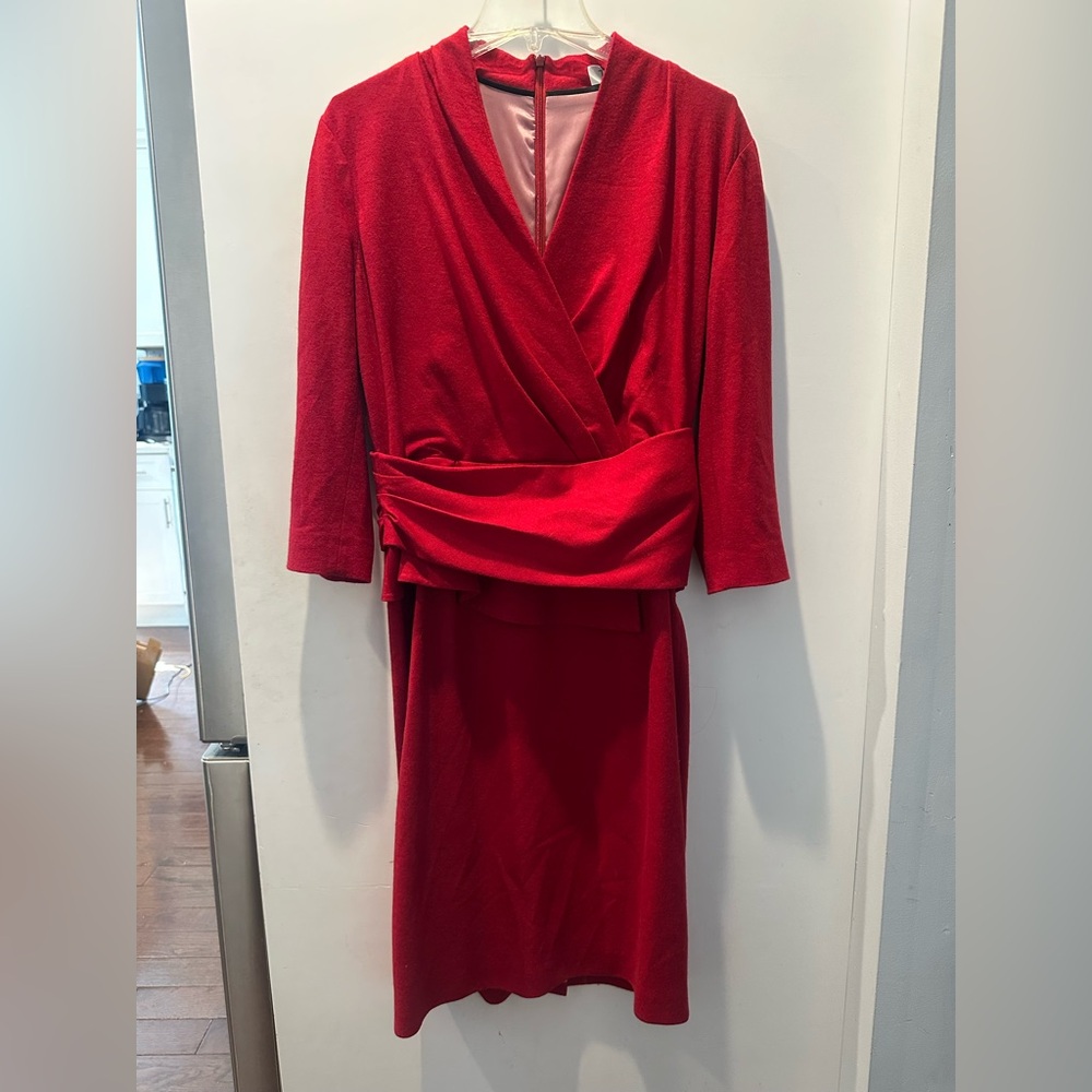 The Fold London Arlington Red Wool fully lined Dress Size 16 NWT